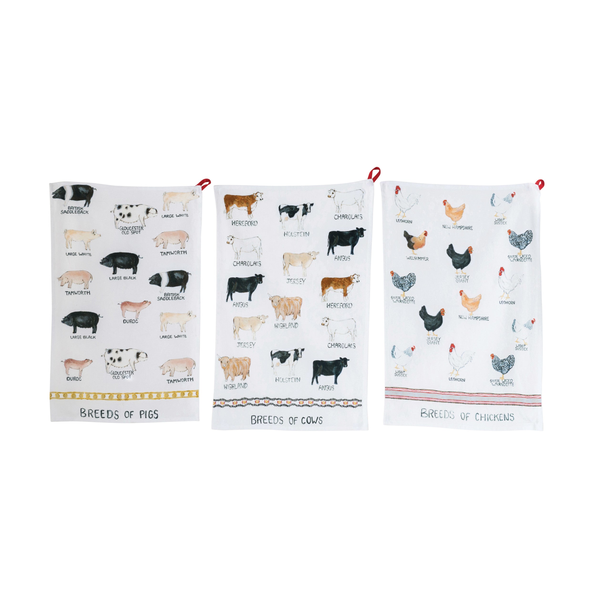 Cotton Tea Towel with Farm Animals, 3 Styles