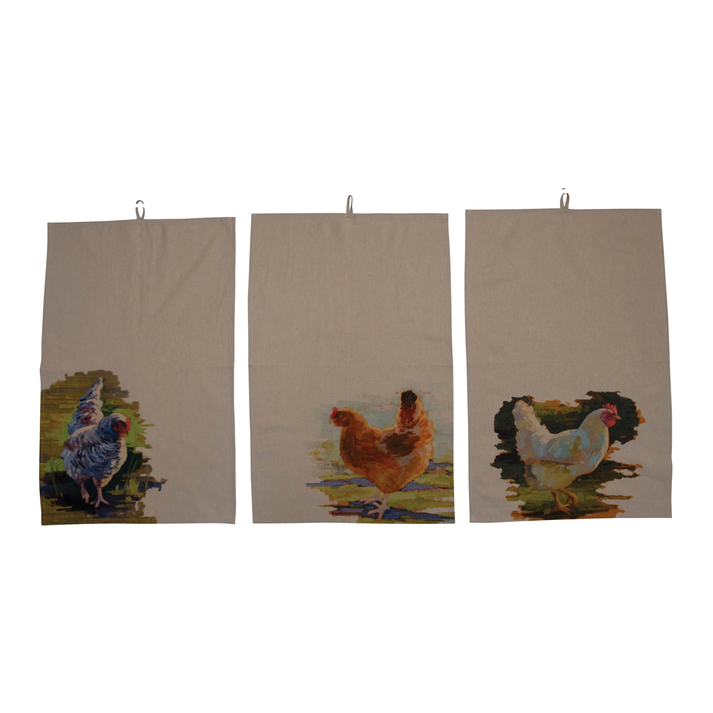 Cotton Chambray Tea Towel, Chicken Image, 3 Styles