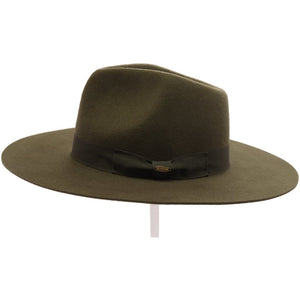 Ribbon Band Trim Wool Felt Panama Hat Olive