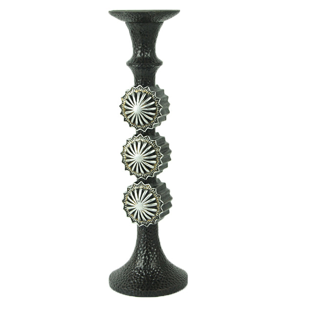 Faux Metal Hammered Candle Holder With Conchos