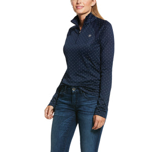 Ariat Womens Sunstopper 2.0 1/4 Zip Baselayer Navy Dot