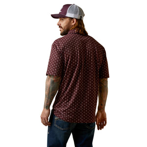 Ariat Mens All Over Print Short Sleeve Polo Shirt-Malbec