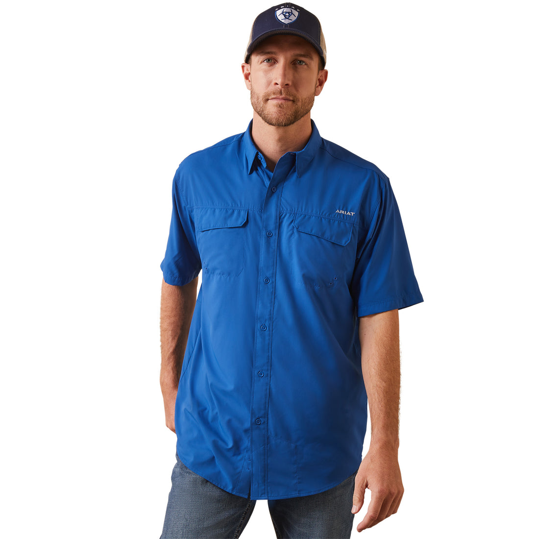 Ariat Mens Venttek Outbound Short Sleeve Shirt-True Blue
