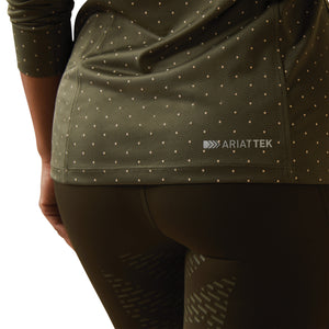 Ariat Womens Sunstopper 2.0 1/4 Zip Baselayer-Green Polka Dot