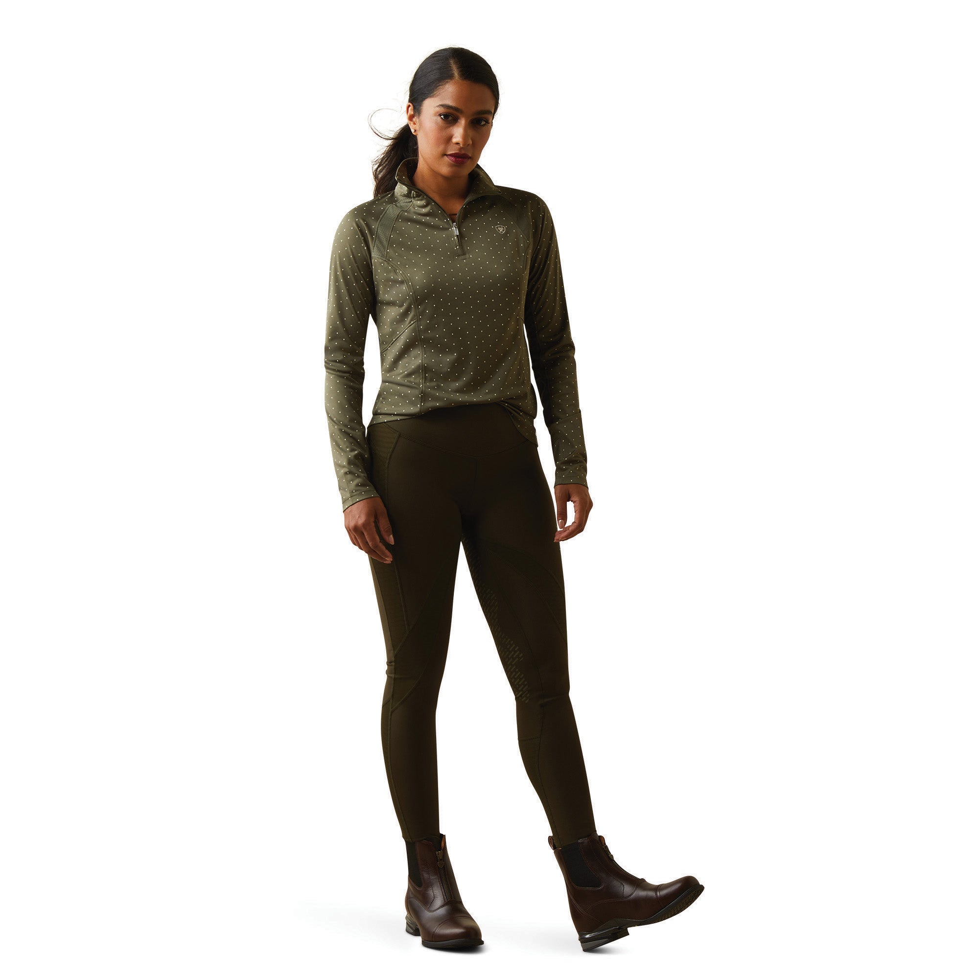 Ariat Womens Sunstopper 2.0 1/4 Zip Baselayer-Green Polka Dot