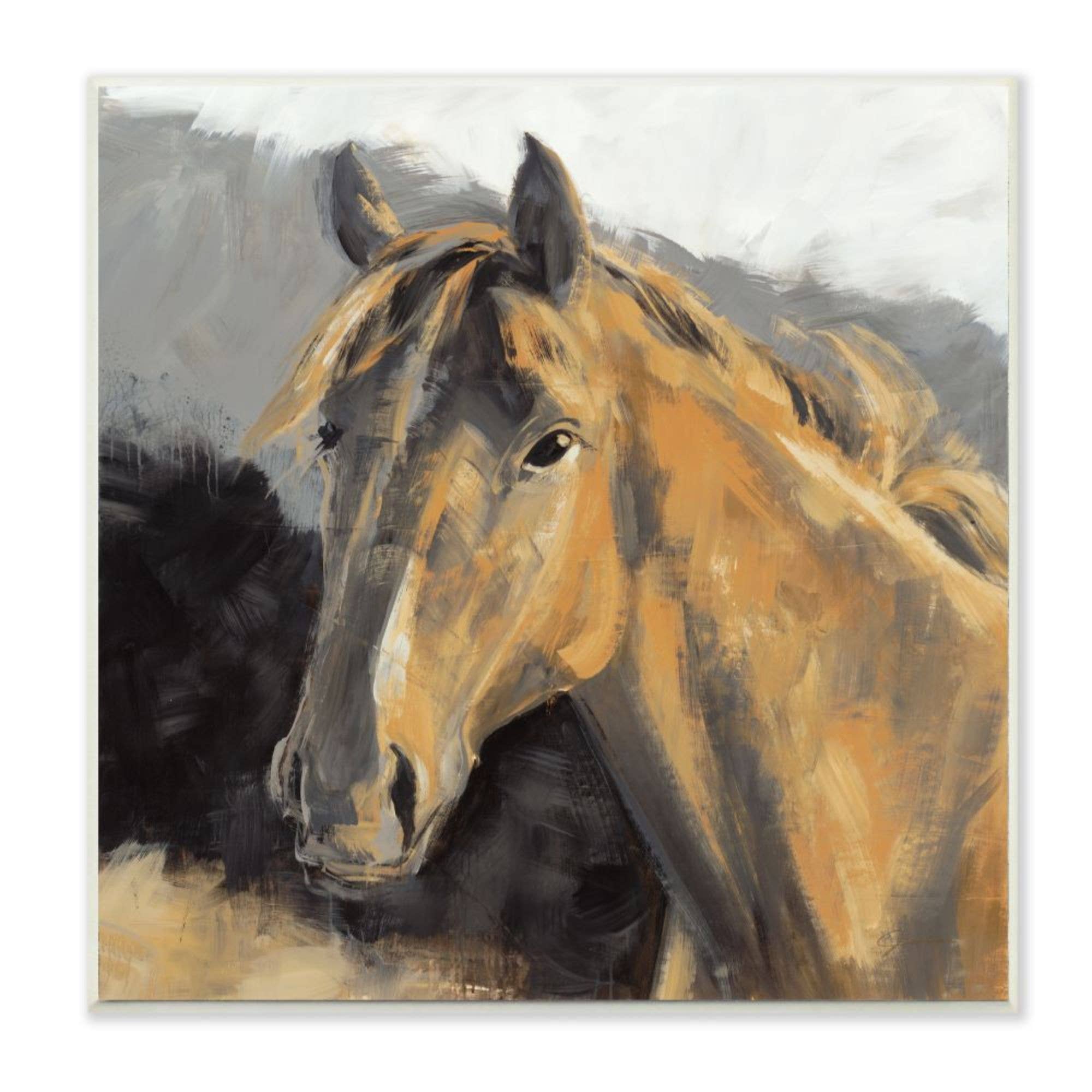 Soft Southwestern Horse Portrait Brown Grey Wall Plaque Art