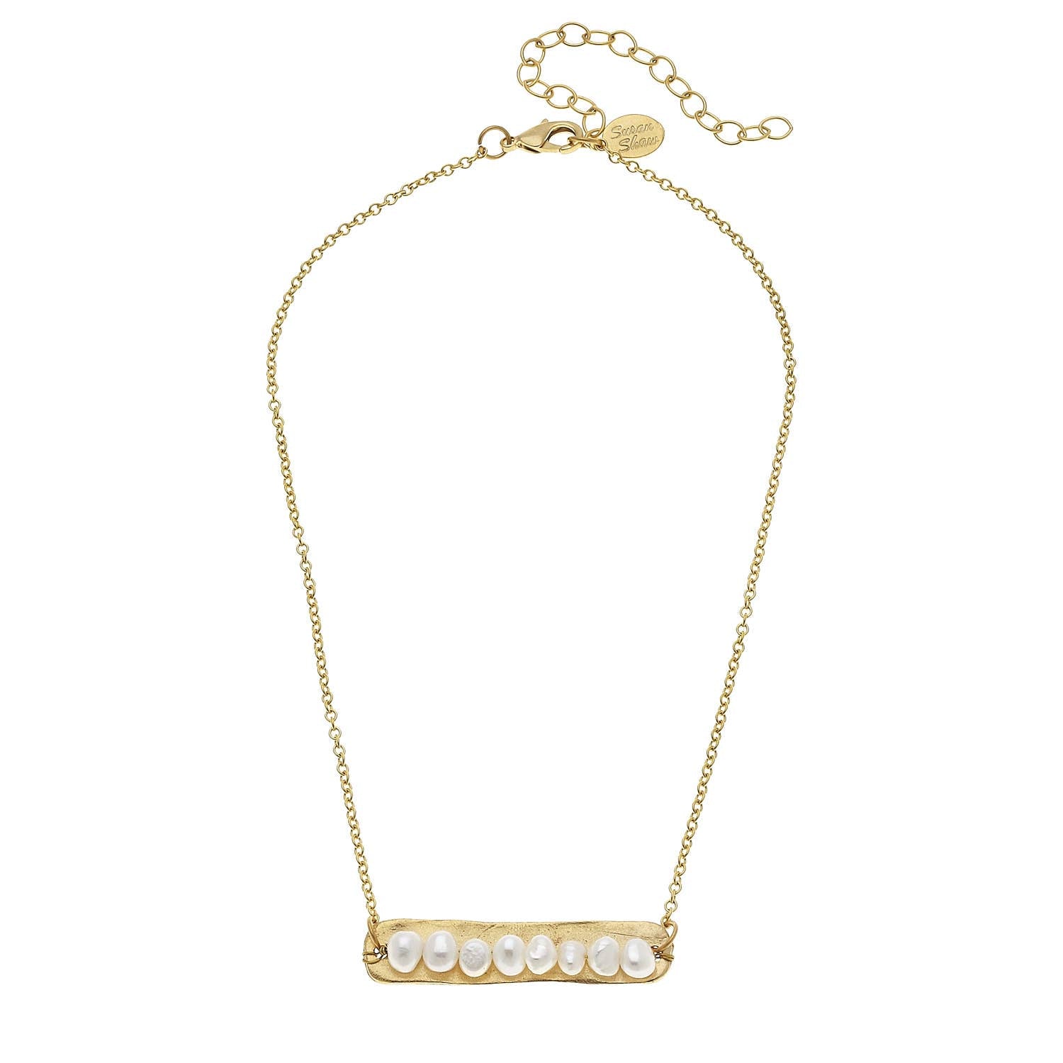 Genuine Freshwater Pearls on Gold Bar Necklace