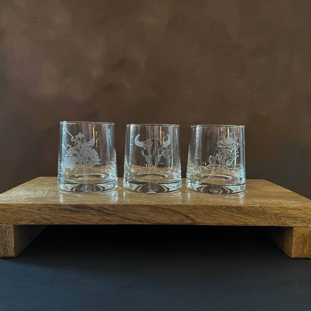 Western Inspired Old Fashioned Whiskey Glass-3 Styles