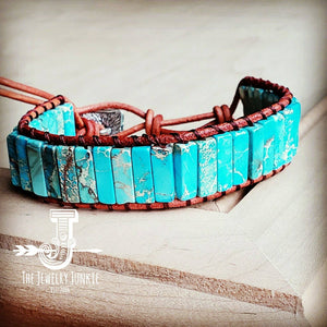 Woven Regalite Stacked Stone Bracelet - Turquoise