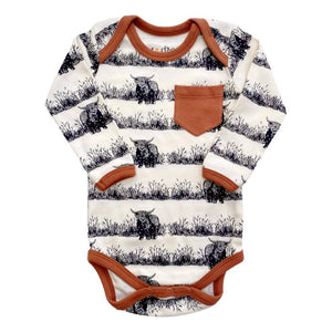 Western Highland Cow Long Sleeve Baby Onesie