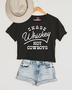 Chase Whiskey Not Cowboys Crop Tee - Black