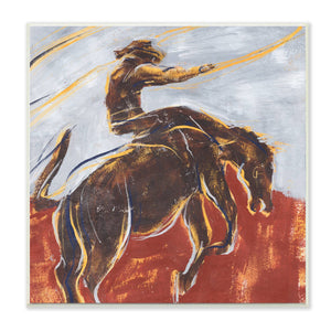 Western Cowboy Lasso Horse Buck Red Blue Wall Plaque Art