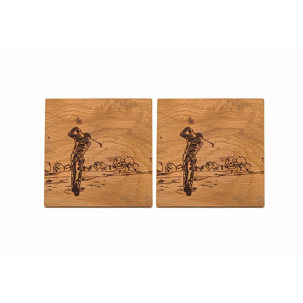 2 Oak Coasters - Golf