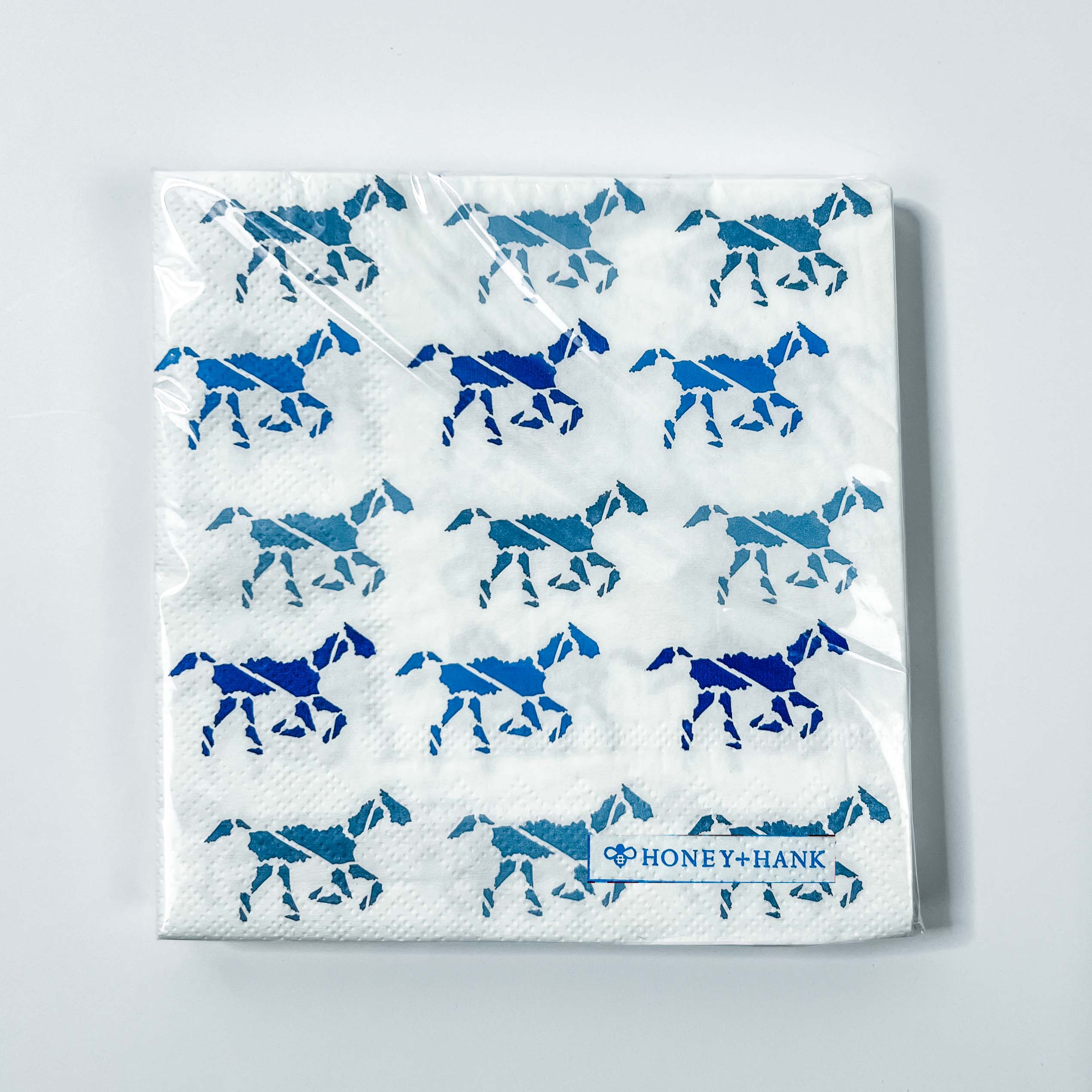 Kentucky Derby Horses Paper Cocktail Napkin - Blue