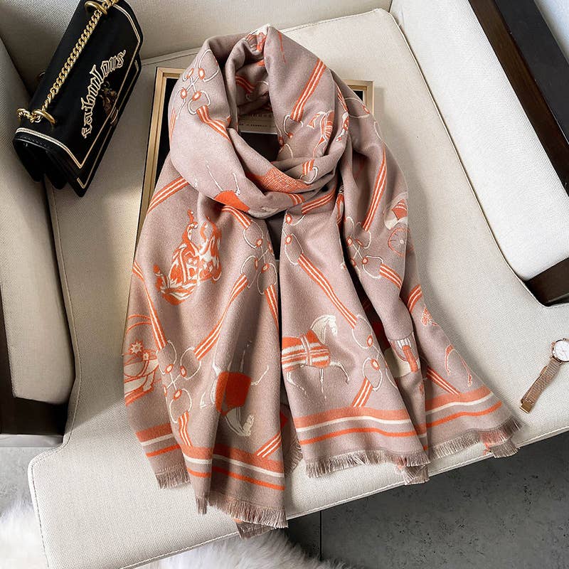 Carriage Horse Cashmere Pashmina-Fawn &amp; Orange