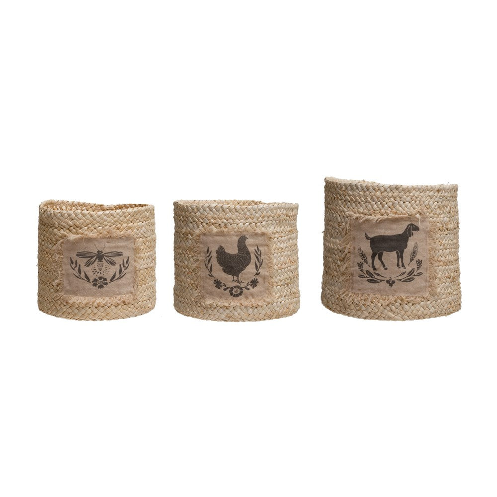 Corn Husk Basket With Farm Animal