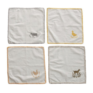 Farm Animals Cotton Napkin, Set of 4