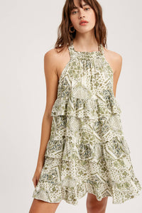 Paisley Printed Ruffle Tiered Mini Woven Dress