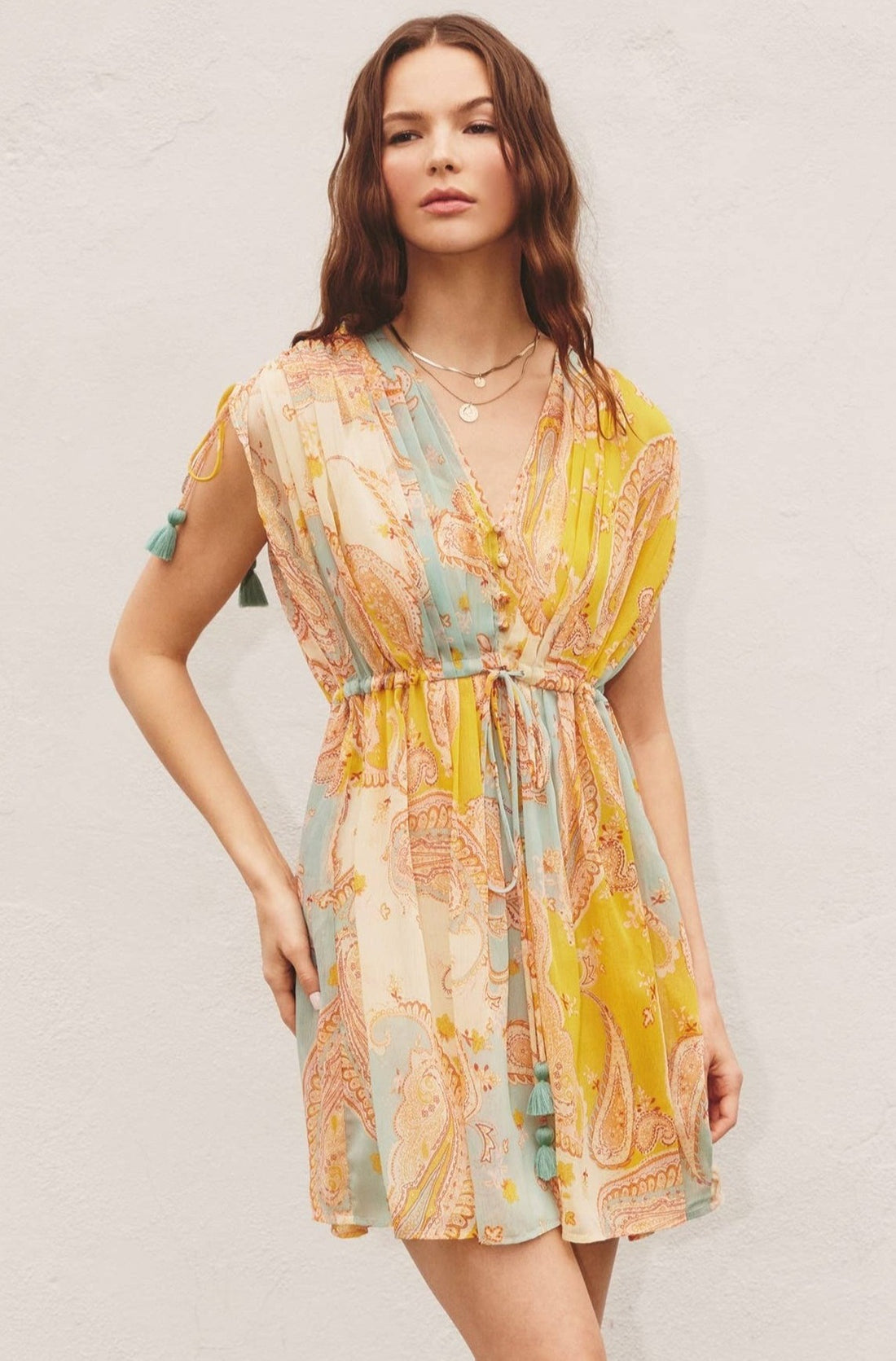 Making Memories Cinched Waist Kaftan Mini Dress