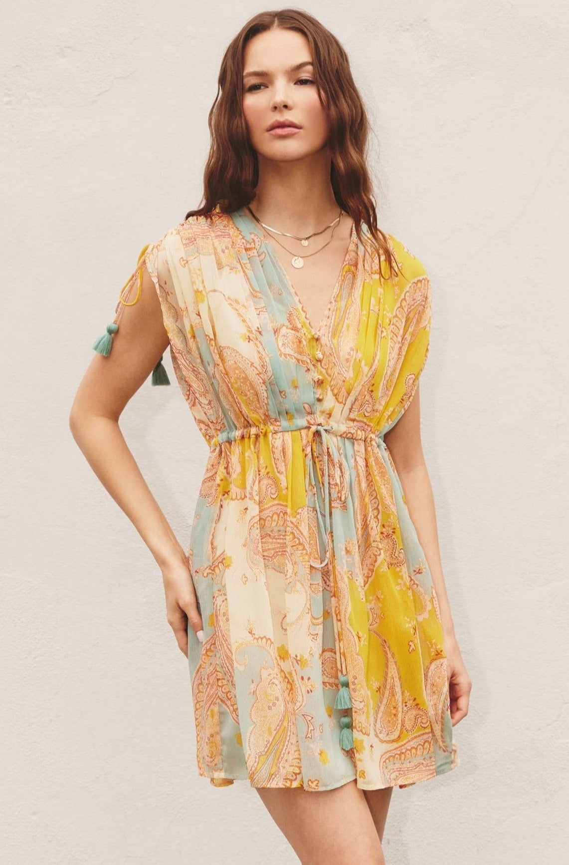 Making Memories Cinched Waist Kaftan Mini Dress