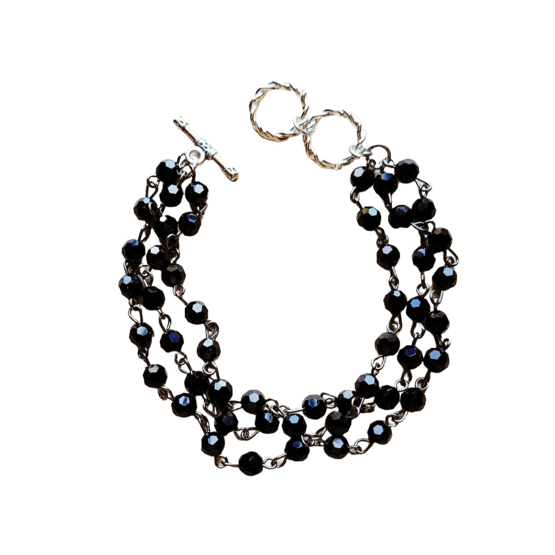 Black Faceted Triple Strand Bracelet 807m: Black