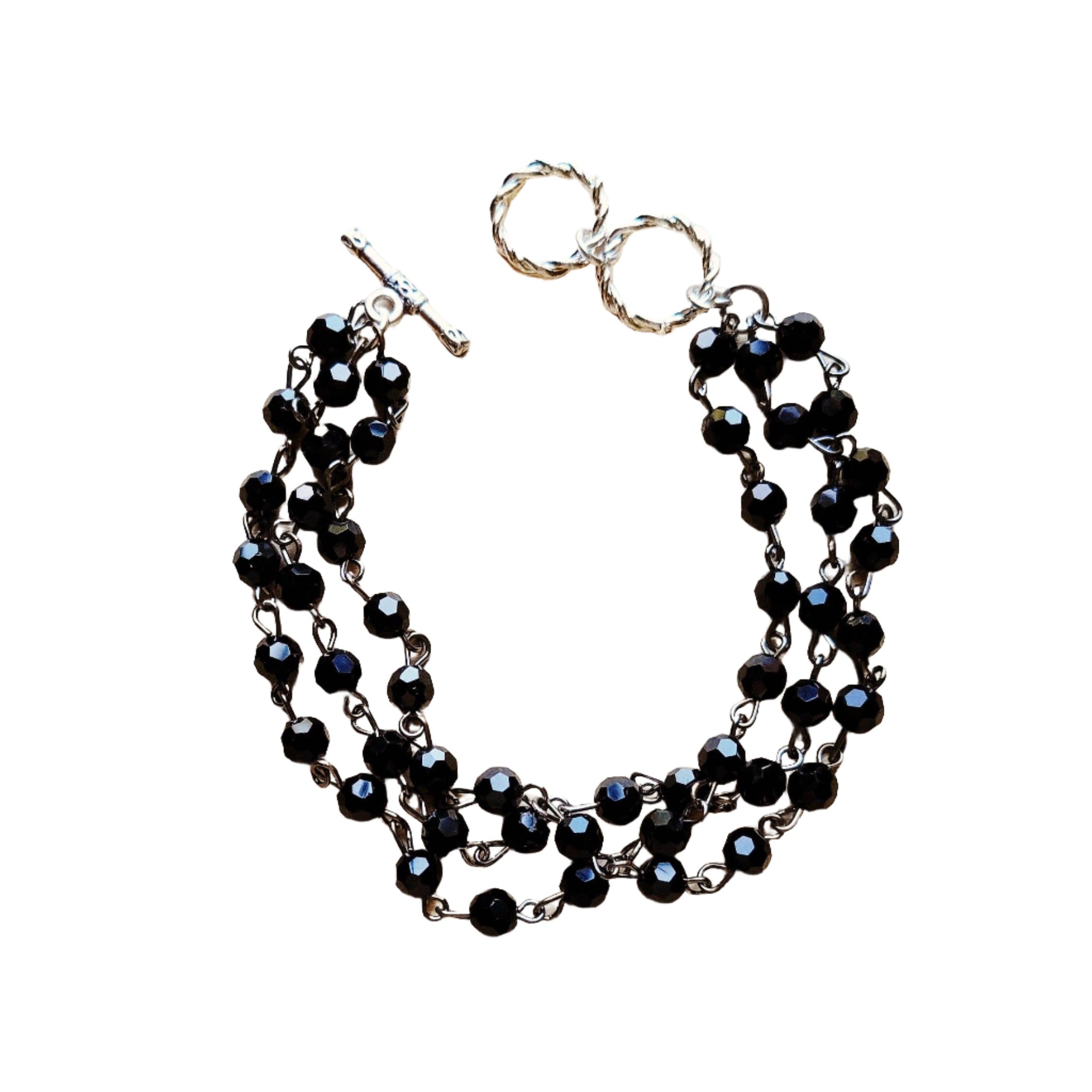Black Faceted Triple Strand Bracelet 807m: Black