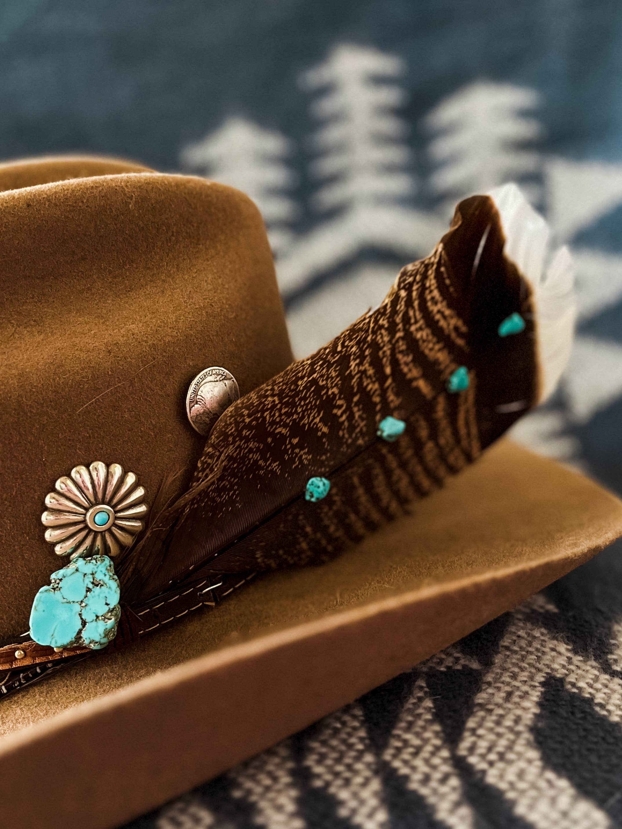 Turquoise Studded Turkey Feather Plume