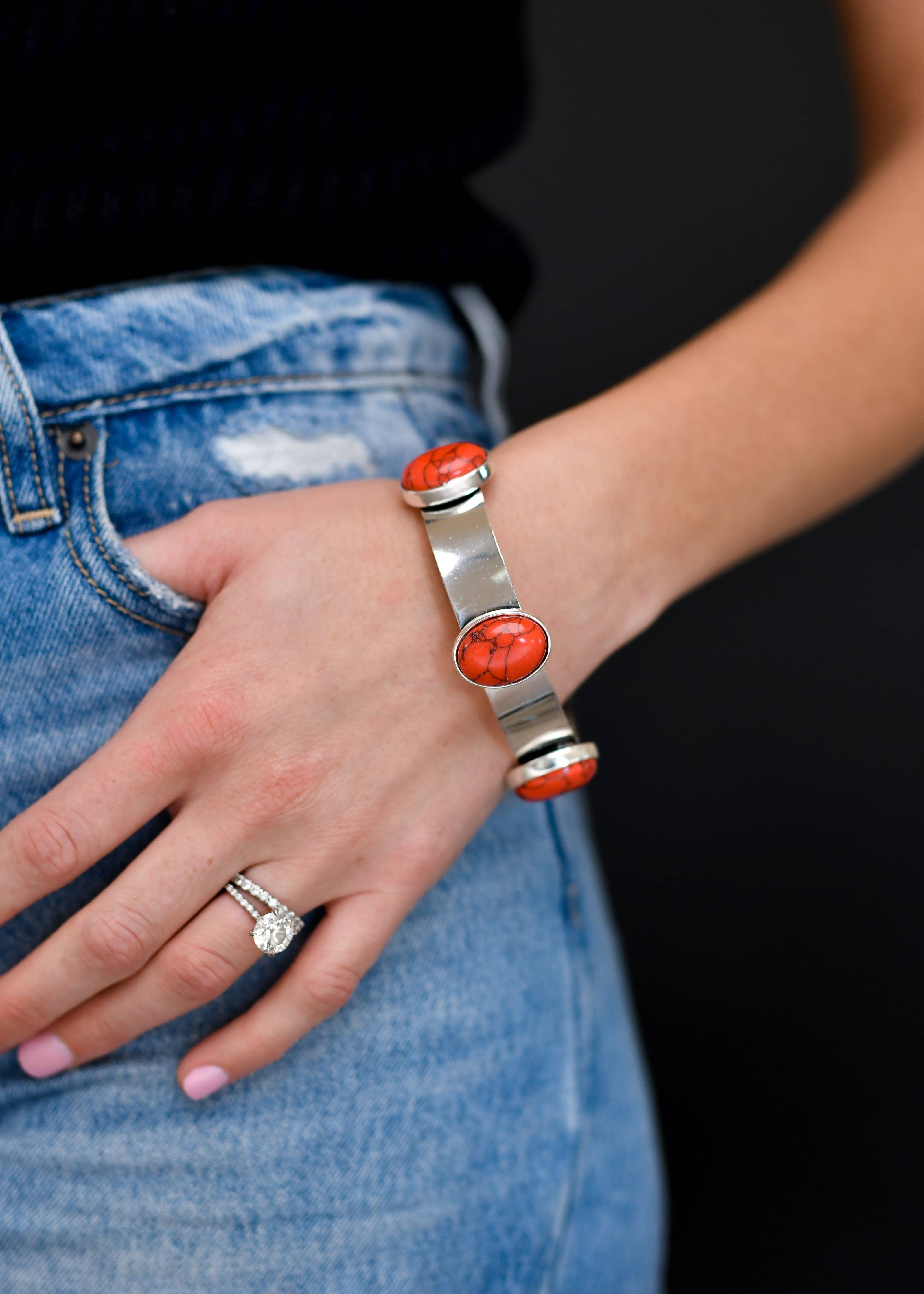 red silver concho western bracelet