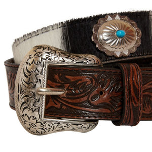 Distinguised Turquoise Hand-Tooled Leather Belt