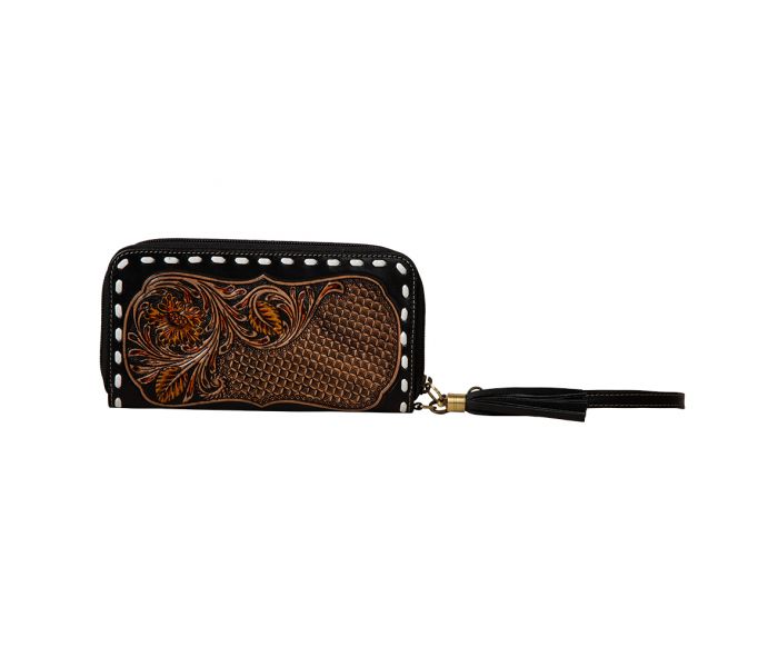 Bison Canyon Blooms Hand-Tooled Clutch Wallet