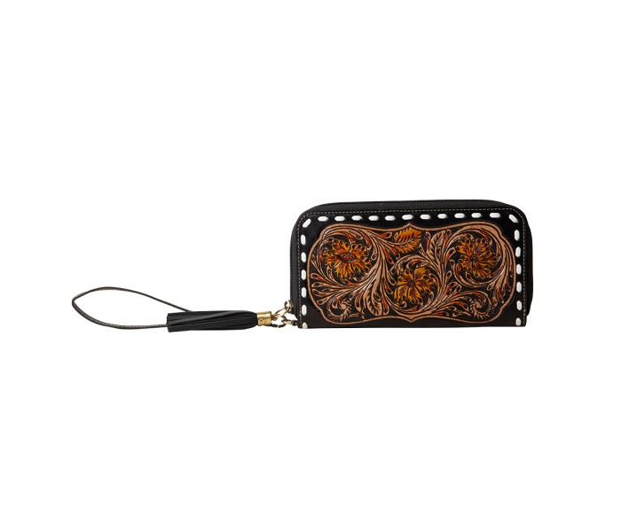 Bison Canyon Blooms Hand-Tooled Clutch Wallet